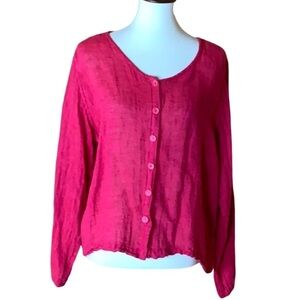 Flax red linen button front blouse Size Medium